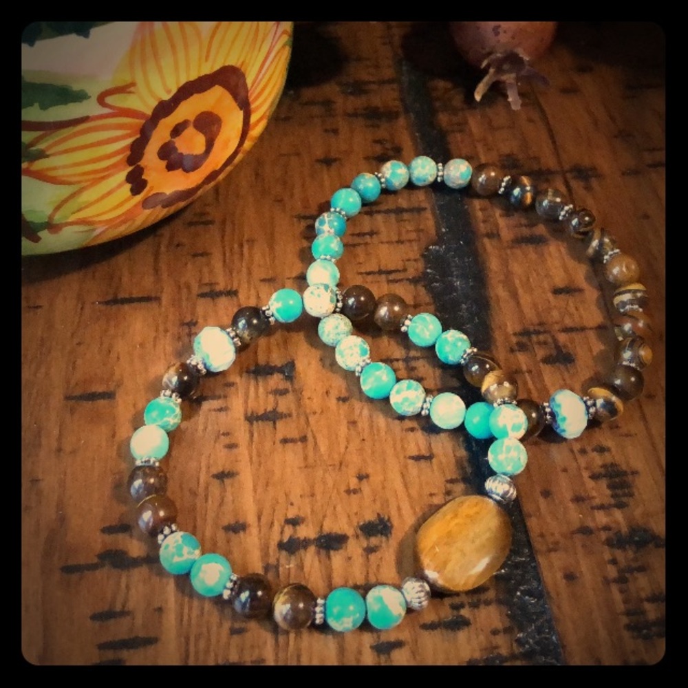 Sea Jasper, Tigers Eye stretch Bracelets